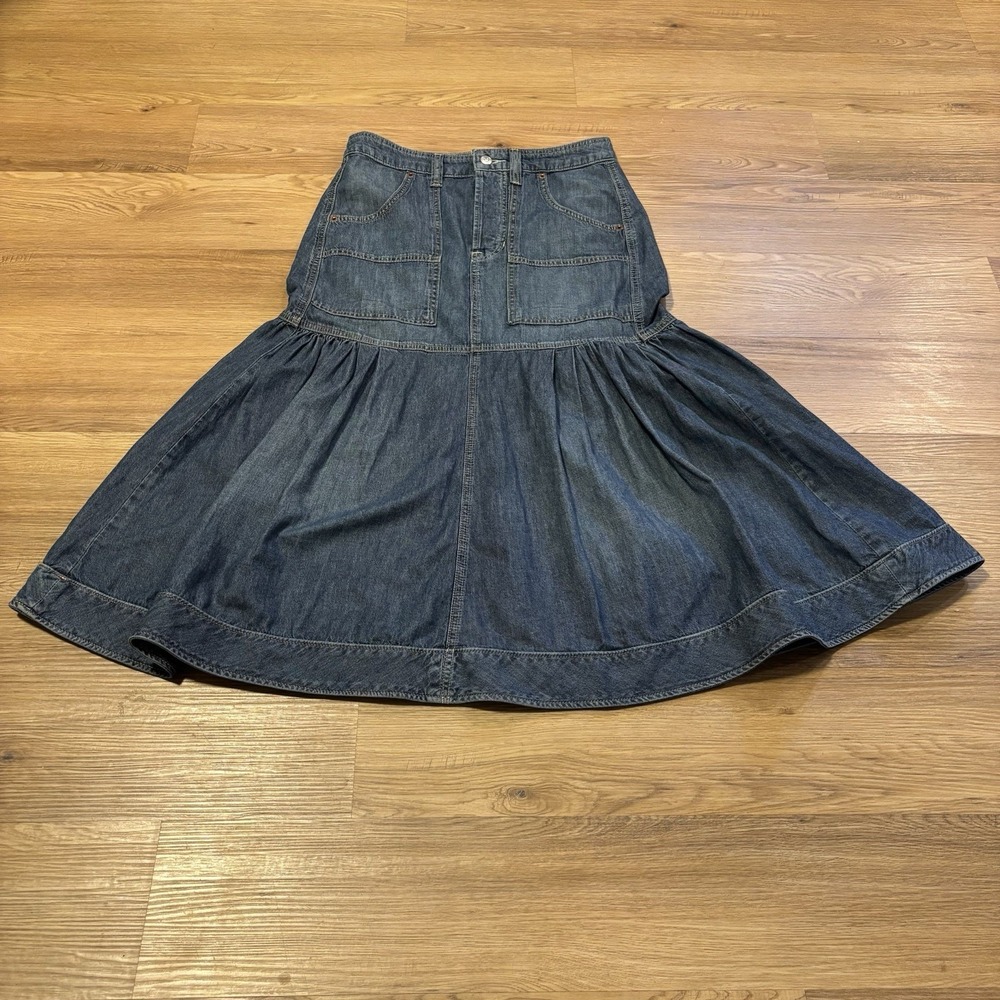 Free‎ People We The Free Now And Then Denim Midi Skirt Size 4 Blue Indigo Boho
